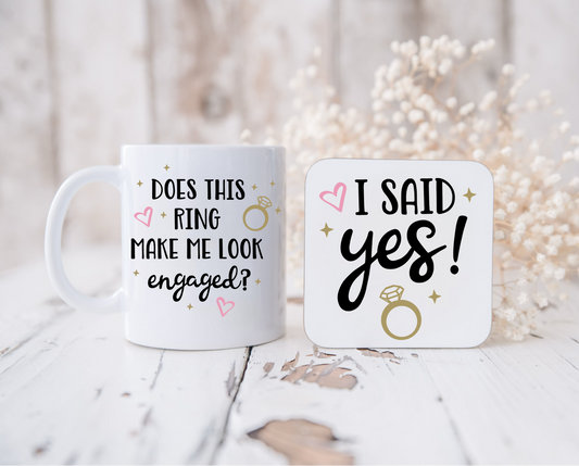 Engagement mug and coaster set