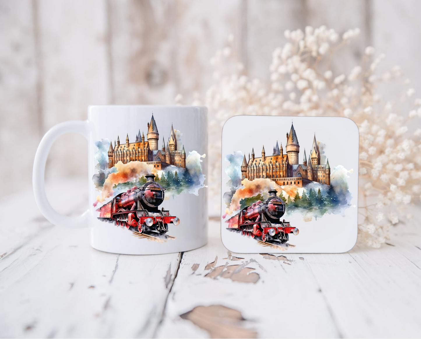 Hogwarts inspired mug and coaster set